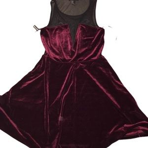 Forever21 Burgundy Velvet & Black Mesh Dress SizeM
